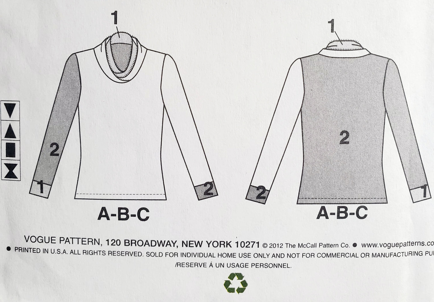 VOGUE Sewing Pattern V8793, DESIGNER ORIGINAL, Fitted Pullover Tops, Contrast Collar, Size 4-14 (Copy)