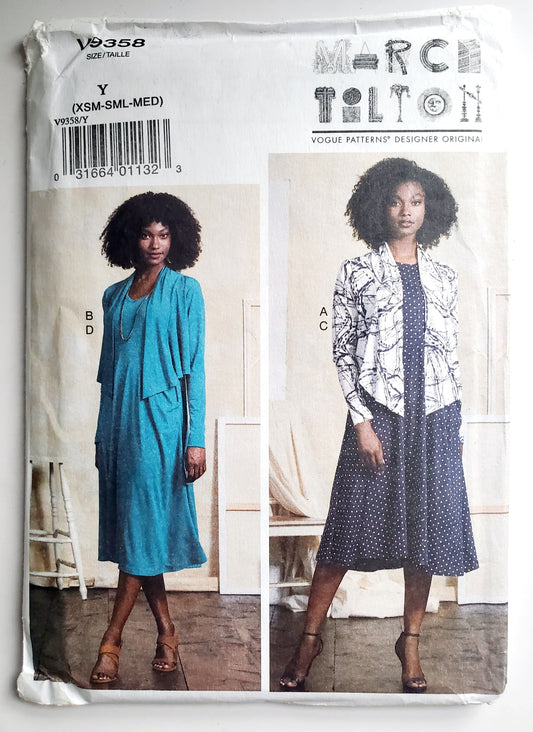 VOGUE Sewing Pattern V9358, Shrug & Dress, Size XSM-MED, Size 4-14