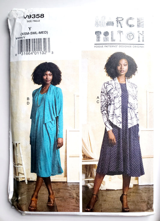 VOGUE Sewing Pattern V9358, Shrug & Dress, Size XSM-MED, Size 4-14