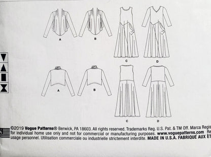 VOGUE Sewing Pattern V9358, Shrug & Dress, Size XSM-MED, Size 4-14