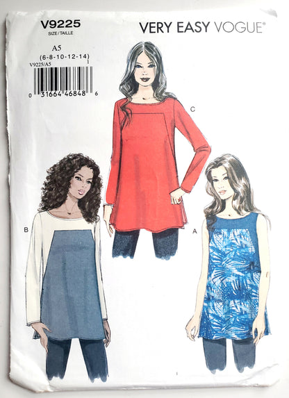 VERY EASY VOGUE Sewing Pattern V9225, Semi-Fitted Tunics, Shaped Tunics, Size 6-14