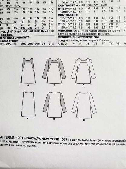 VERY EASY VOGUE Sewing Pattern V9225, Semi-Fitted Tunics, Shaped Tunics, Size 6-14