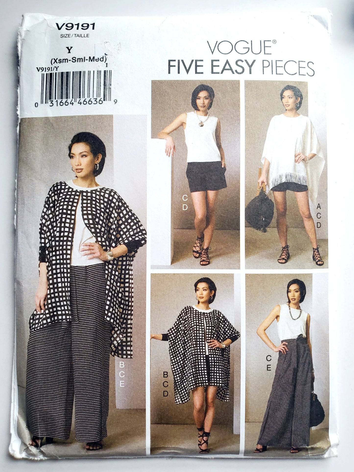 VOGUE Sewing Pattern V9191, Poncho, Top, Shorts, Pants, Five Easy Pieces, Size 4-14