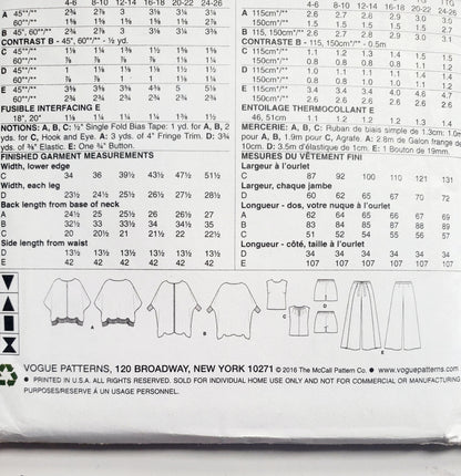 VOGUE Sewing Pattern V9191, Poncho, Top, Shorts, Pants, Five Easy Pieces, Size 4-14