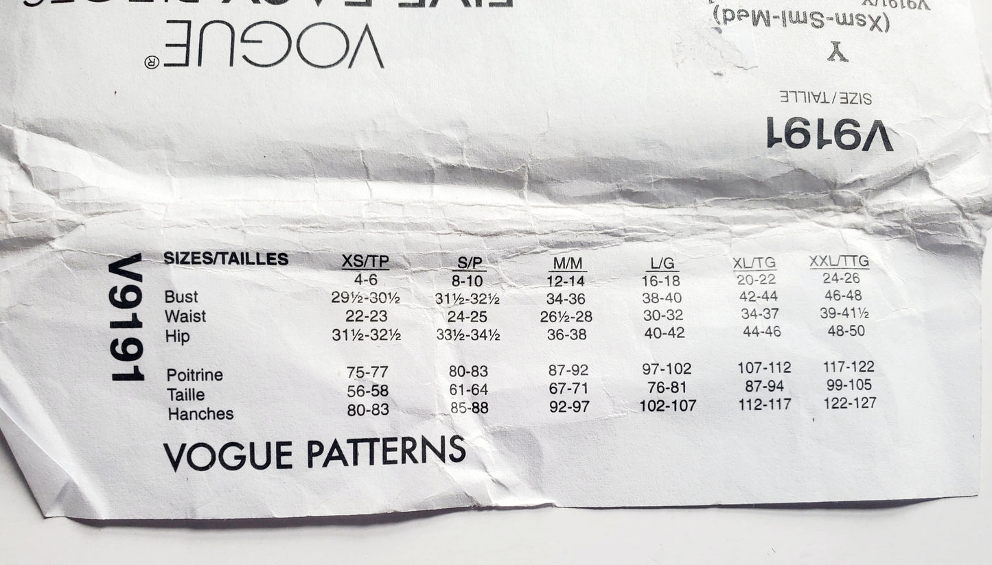 VOGUE Sewing Pattern V9191, Poncho, Top, Shorts, Pants, Five Easy Pieces, Size 4-14