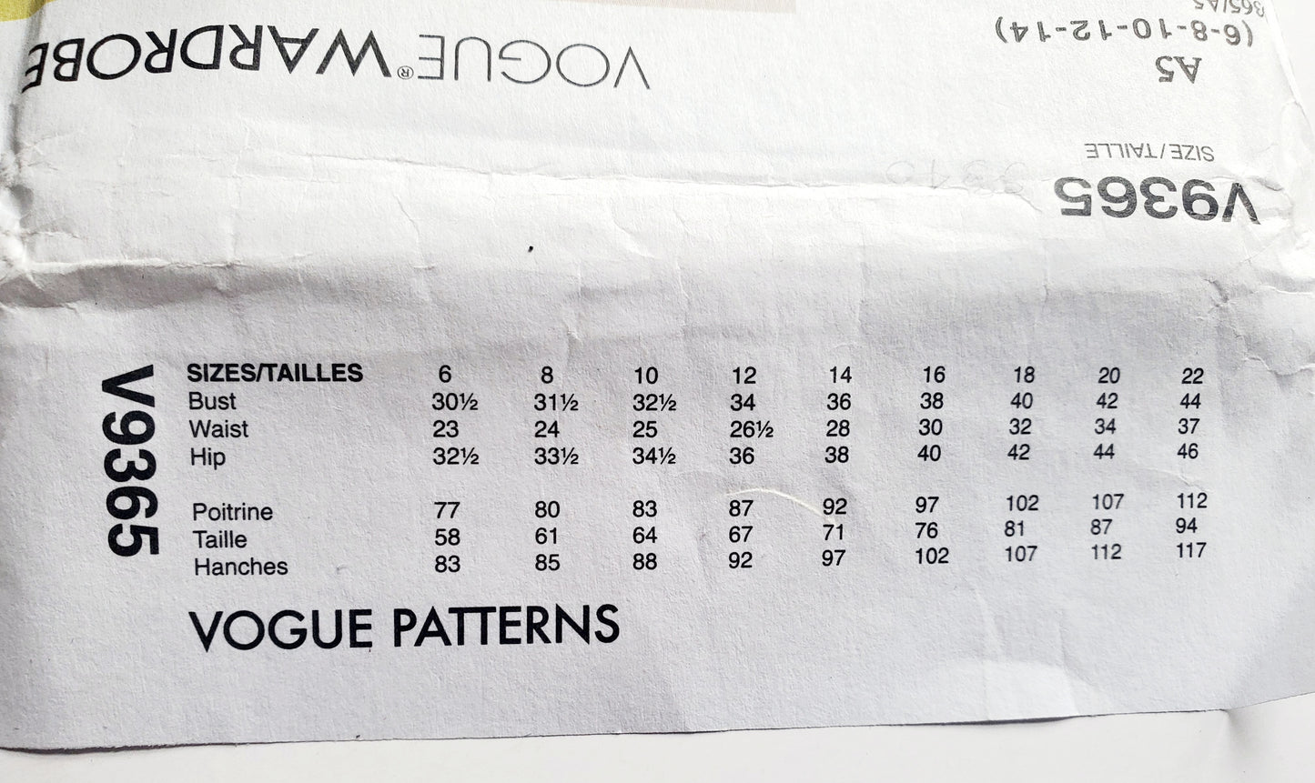 VOGUE Sewing Pattern V9365, Vogue Wardrobe, Jacket, Top, Dress, Skirt, Pants, Size 6-14