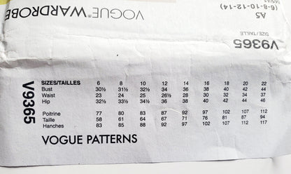 VOGUE Sewing Pattern V9365, Vogue Wardrobe, Jacket, Top, Dress, Skirt, Pants, Size 6-14