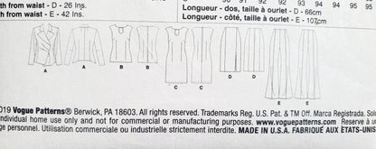 VOGUE Sewing Pattern V9365, Vogue Wardrobe, Jacket, Top, Dress, Skirt, Pants, Size 6-14