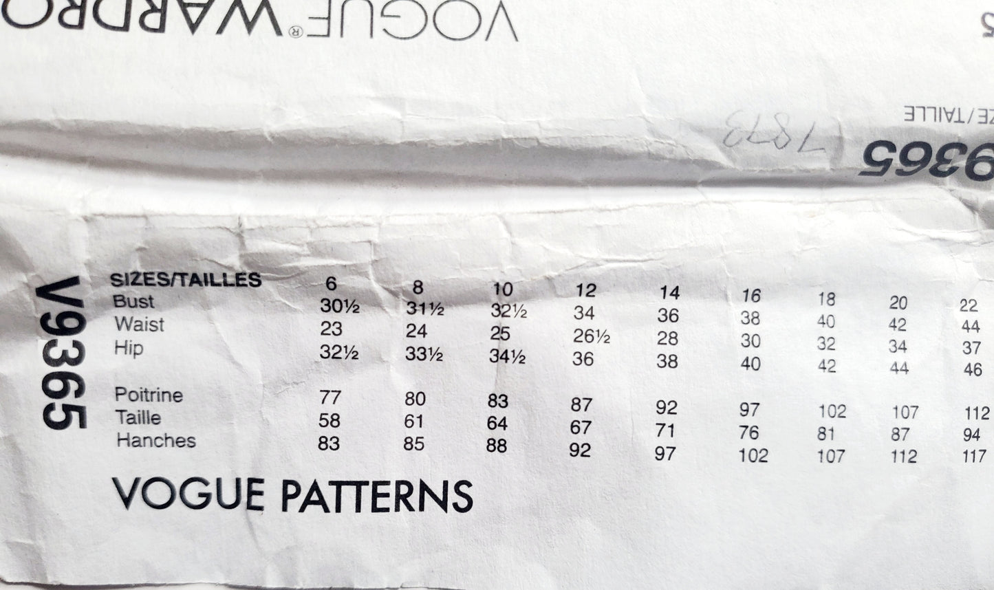 VOGUE Sewing Pattern V9365, Vogue Wardrobe, Jacket, Top, Dress, Skirt, Pants, Size 6-14