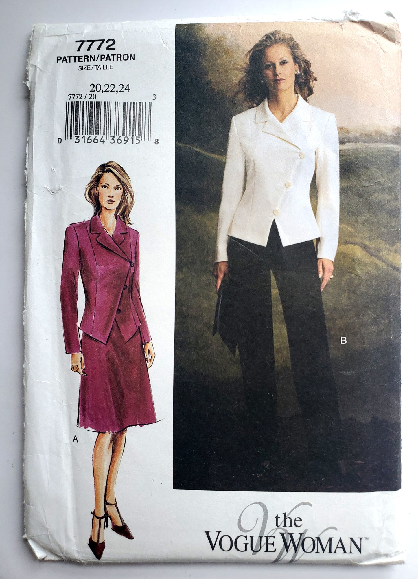 VOGUE Sewing Pattern 7772, Jacket, Skirt, Pants, The Vogue Woman, Size 20-24