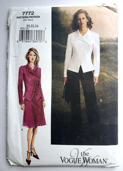 VOGUE Sewing Pattern 7772, Jacket, Skirt, Pants, The Vogue Woman, Size 20-24