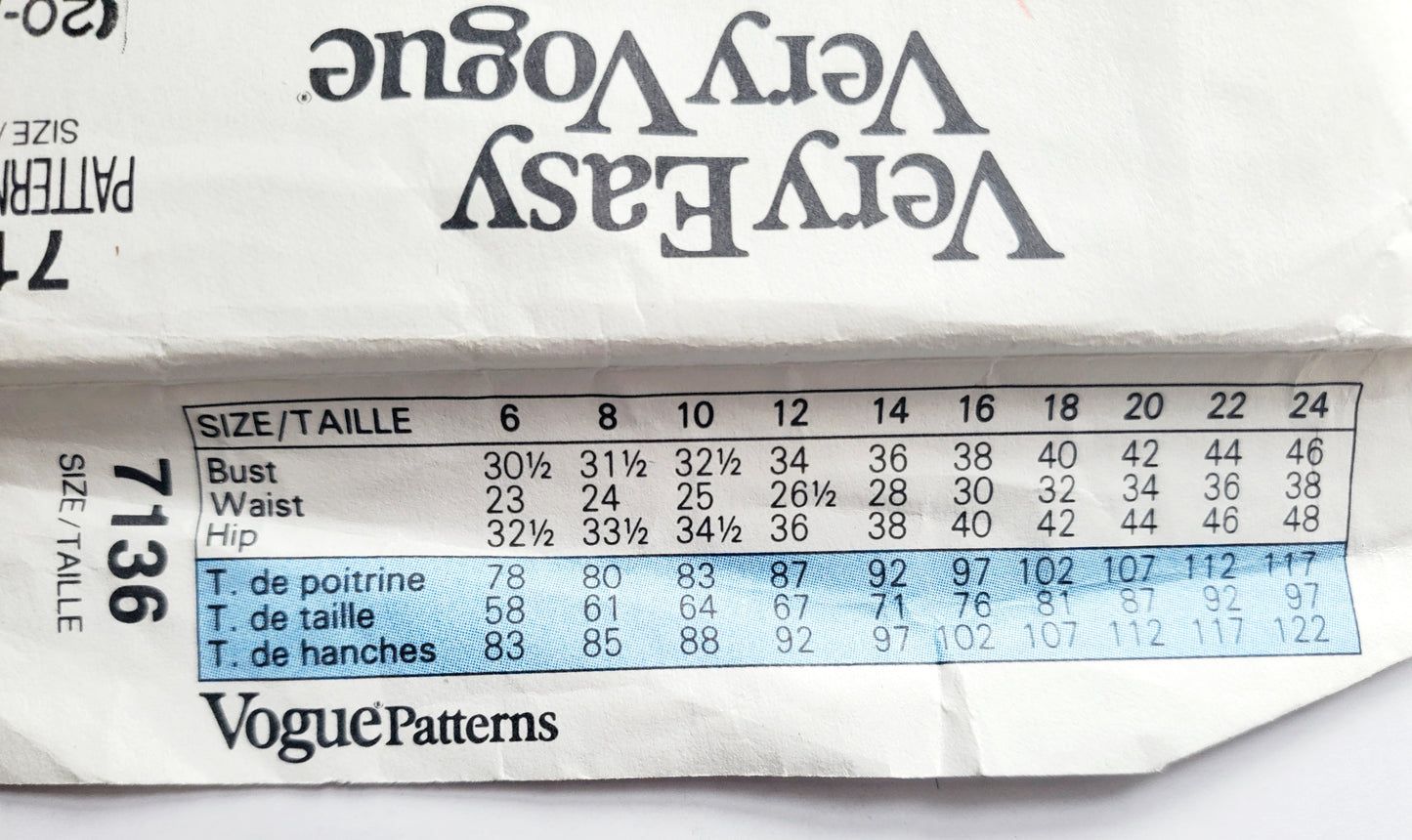 VERY EASY VERY VOGUE Sewing Pattern 7136 Jumpsuit with Straight Legs, Size 20-24