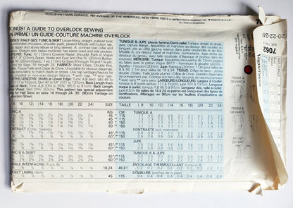 VERY EASY VERY VOGUE Sewing Pattern 7062 Tunic & Skirt, Size 20-24