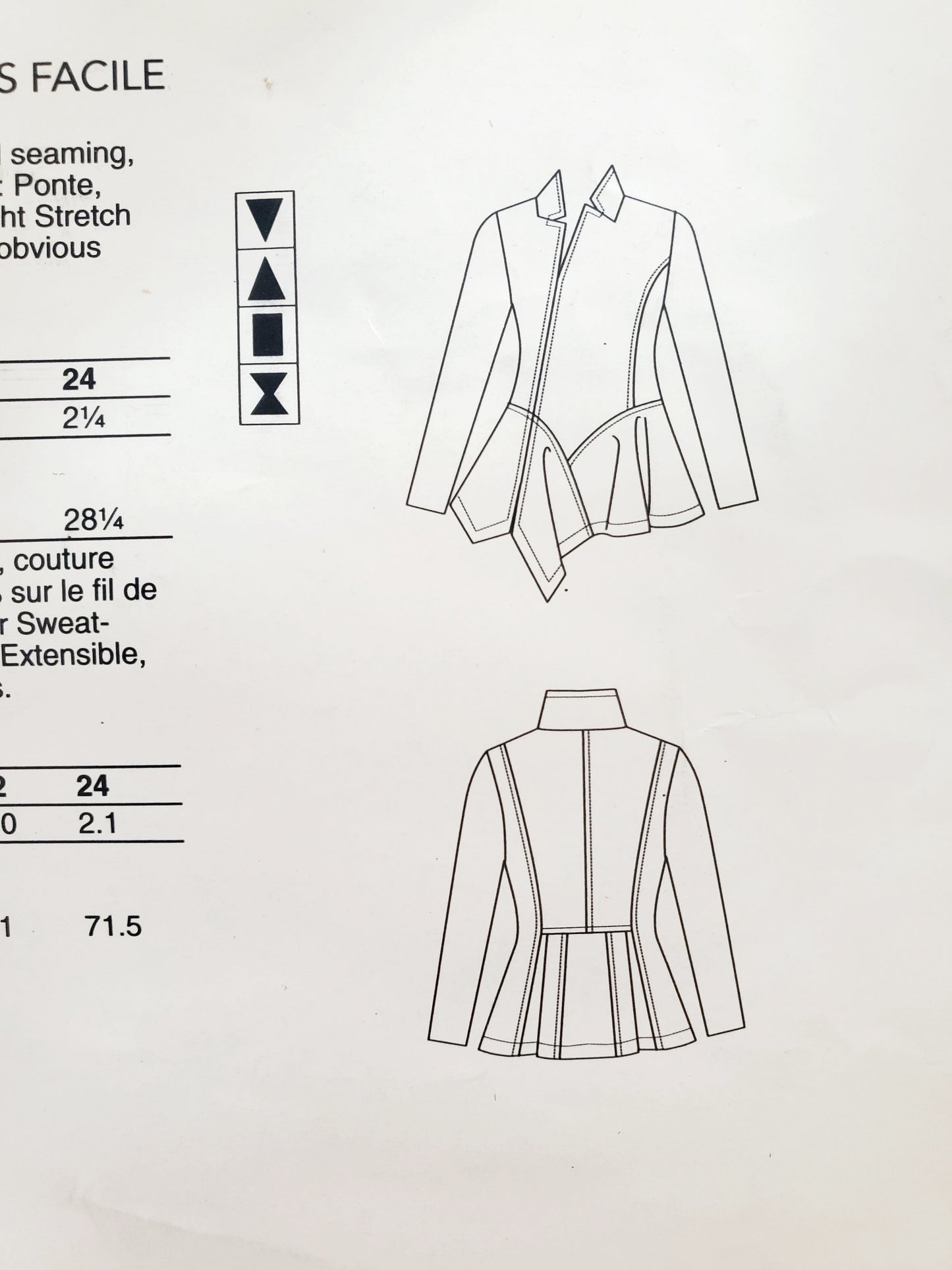 VOGUE PATTERNS, Sewing Pattern V1768, Tops with Peplum, Asymmetrical Seaming, Notch Collar, Size 8-16