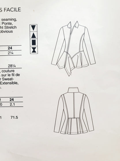 VOGUE PATTERNS, Sewing Pattern V1768, Tops with Peplum, Asymmetrical Seaming, Notch Collar, Size 8-16