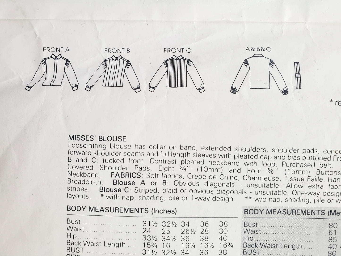 VOGUE Sewing Pattern 1211 CALVIN KLEIN, AMERICAN DESIGNER, Loose Fitting Blouse, Top, Shirt Size 12