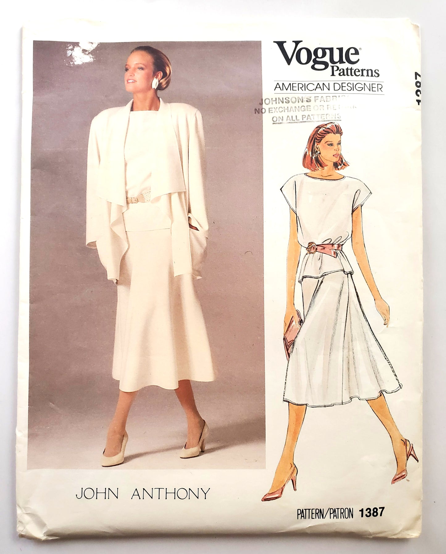 VOGUE Sewing Pattern 1387, MERICAN DESIGNER, JOHN ANTHONY, Jacket, Flared Skirt, Top Size 16