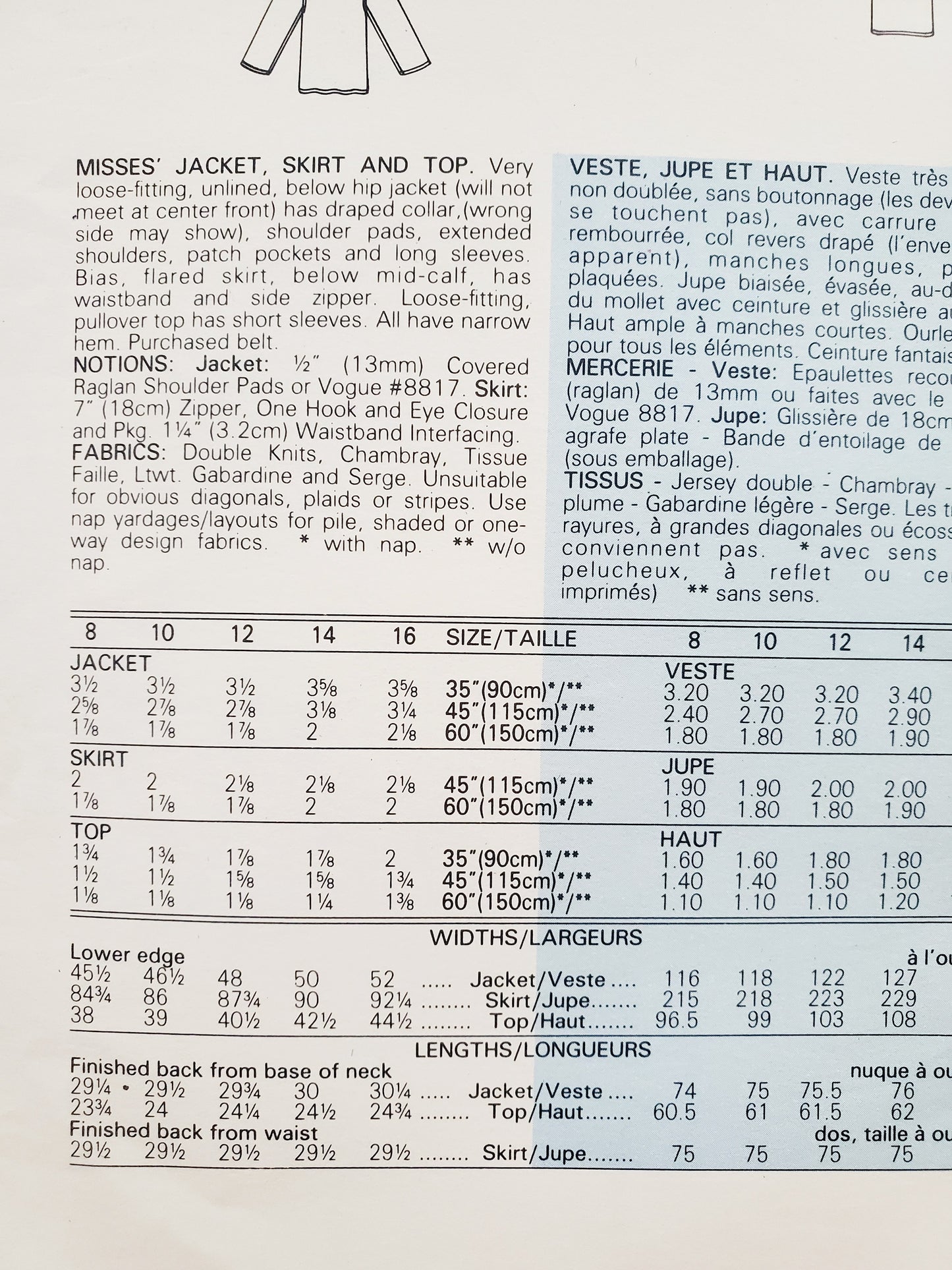 VOGUE Sewing Pattern 1387, MERICAN DESIGNER, JOHN ANTHONY, Jacket, Flared Skirt, Top Size 16