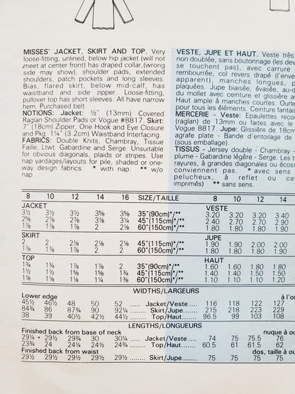 VOGUE Sewing Pattern 1387, MERICAN DESIGNER, JOHN ANTHONY, Jacket, Flared Skirt, Top Size 16