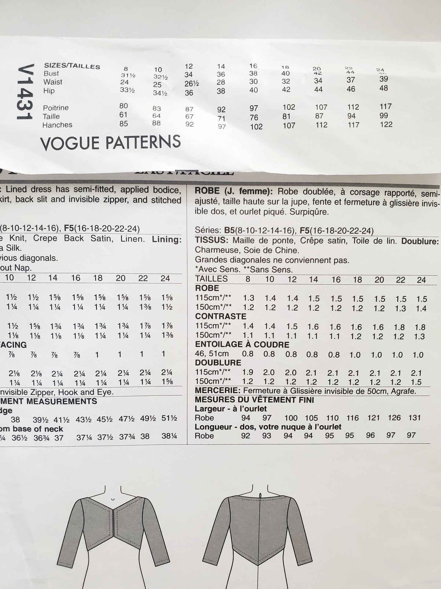 VOGUE PATTERNS, Sewing Pattern V1431, TOM & LINDA PLATT, American Designer, Dress, Size 8-16