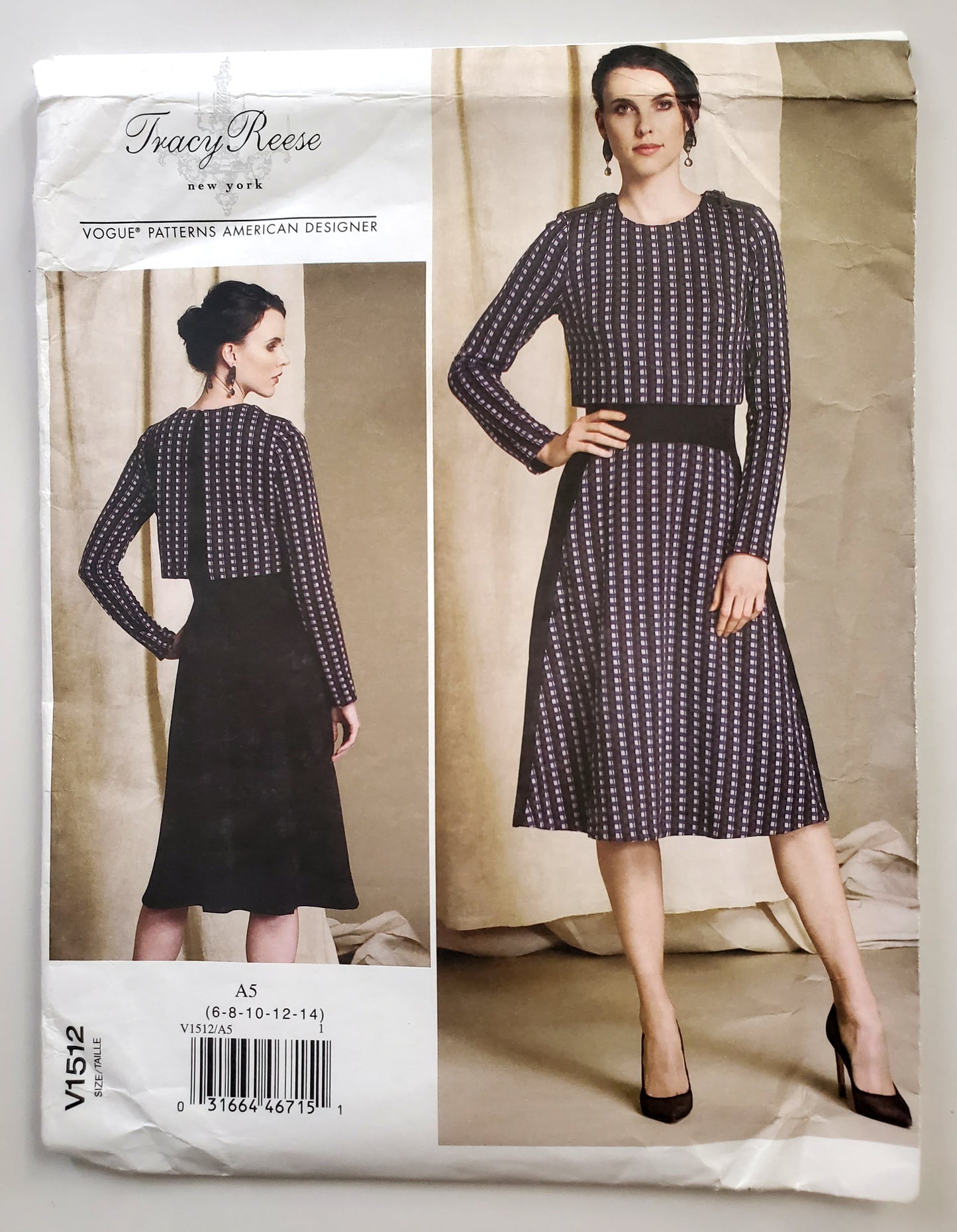 VOGUE PATTERNS, Sewing Pattern V1512, TRACY REESE, NEW YORK, AMERICAN DESIGNER, Dress, Dress with Decorative Zips on Shoulders, Size 6-14