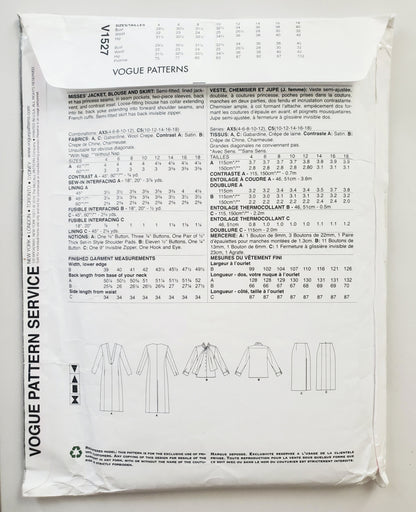 VOGUE PATTERNS, Sewing Pattern V1527, PACO PERALTA BARCELONA, DESIGNER ORIGINAL, Jacket, Blouse, Skirt, Size 10-18