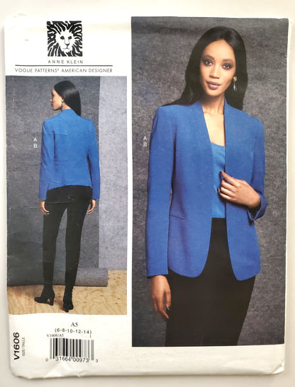VOGUE PATTERNS, Sewing Pattern V1606, ANNE KLEIN, AMERICAN DESIGNER, Jacket, Pants, Size 6-14
