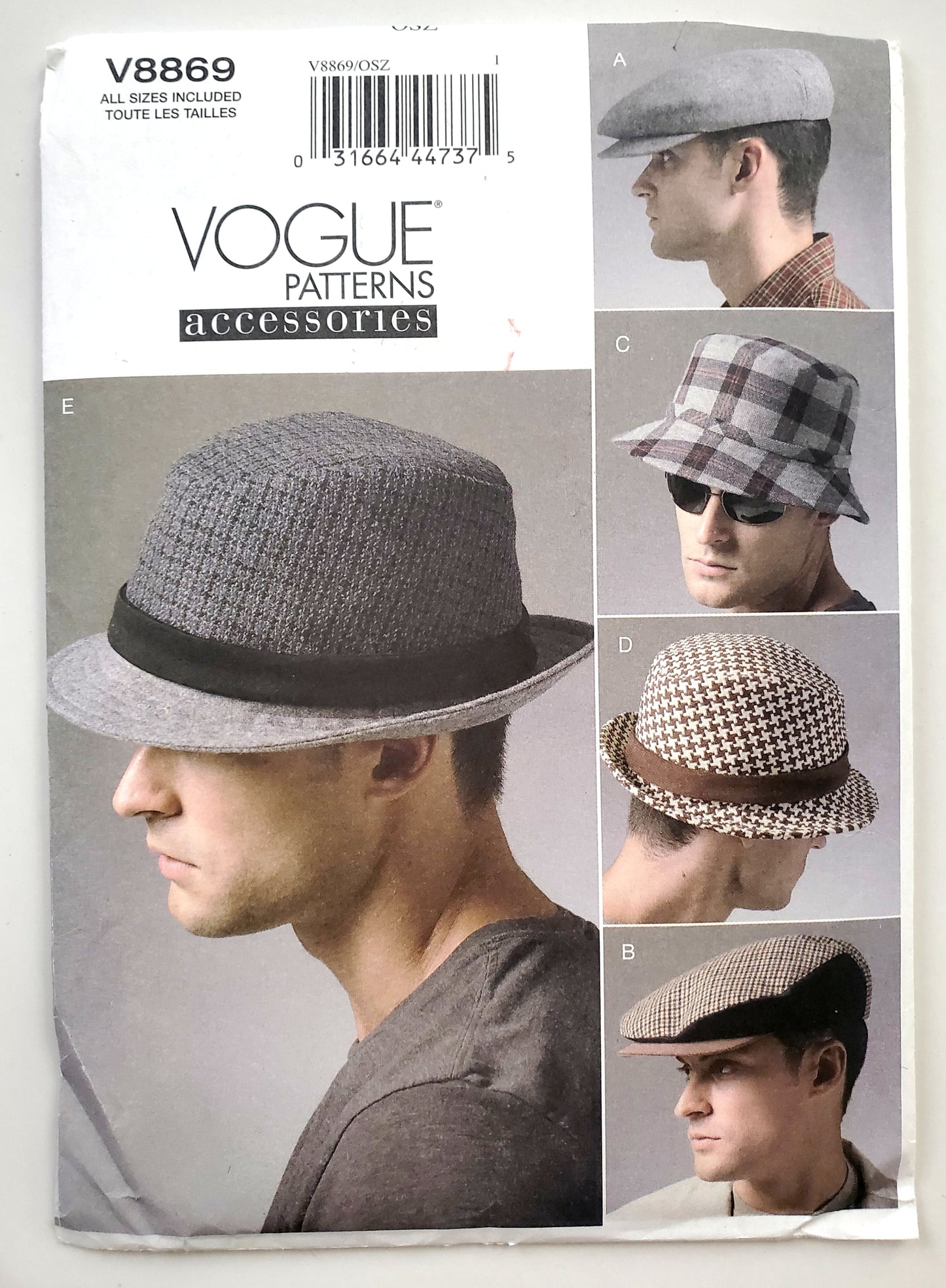 VOGUE Sewing Pattern V8869, Men's Hats, Lined Hats, All Sizes, Vogue Accessories