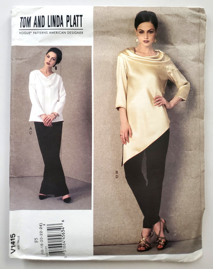VOGUE PATTERNS, Sewing Pattern V1415, TOM & LINDA PLATT, American Designer, Tunic, Pants, Size 16-24