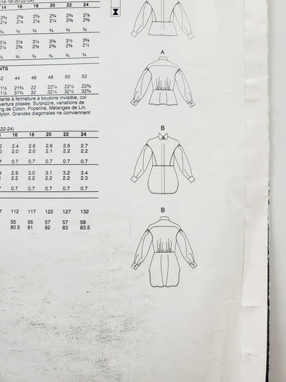 VOGUE PATTERNS, Sewing Pattern V1770, Shirt, Close Fitting Shirt, Length Variations, Size 16-24