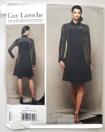 VOGUE PATTERNS, Sewing Pattern V1577, PARIS ORIGINAL, GUY LAROCHE, Dress, Contrast Dress, Size 6-14