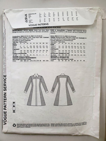 VOGUE PATTERNS, Sewing Pattern V1577, PARIS ORIGINAL, GUY LAROCHE, Dress, Contrast Dress, Size 6-14