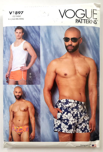 VOGUE Sewing Pattern V1897 Men's Swimsuit, Bathers, Tank Top, Size XLG, XXL, XXXL
