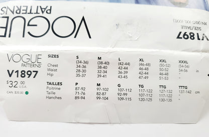 VOGUE Sewing Pattern V1897 Men's Swimsuit, Bathers, Tank Top, Size XLG, XXL, XXXL