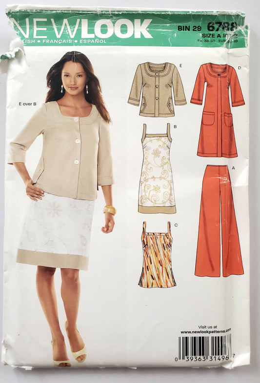 NEW LOOK Sewing Pattern 6788 Buttoned Tops, Long Jacket, Dress, Top, Pants - Size 10-22