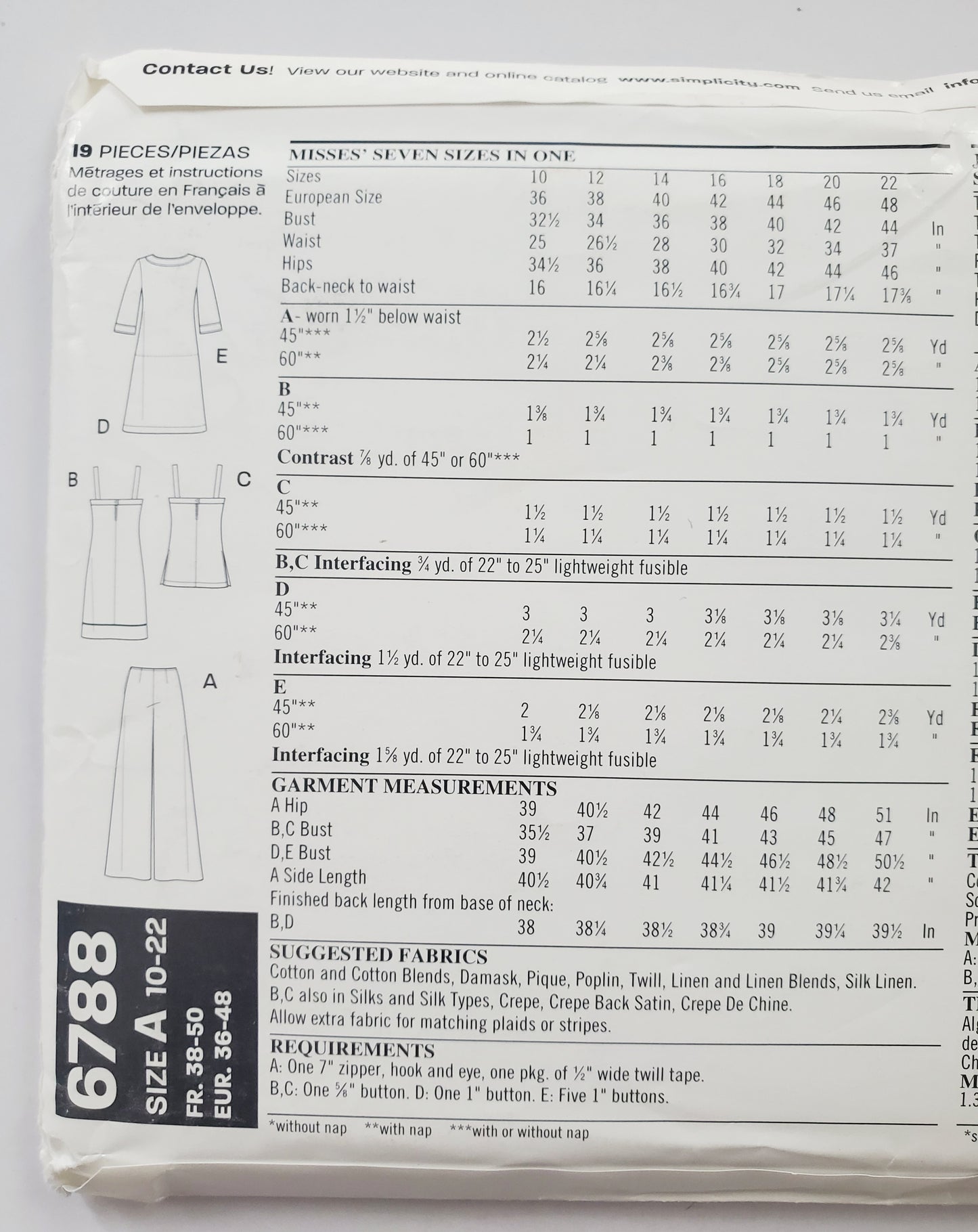 NEW LOOK Sewing Pattern 6788 Buttoned Tops, Long Jacket, Dress, Top, Pants - Size 10-22