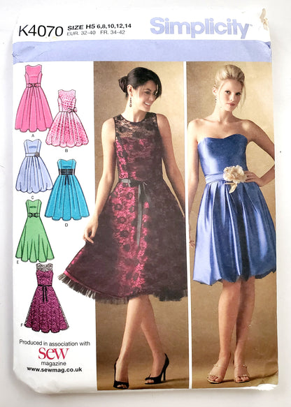 SIMPLICITY Sewing Pattern K4070, Strapless Dress, Dress, Overlay, Size 6-14