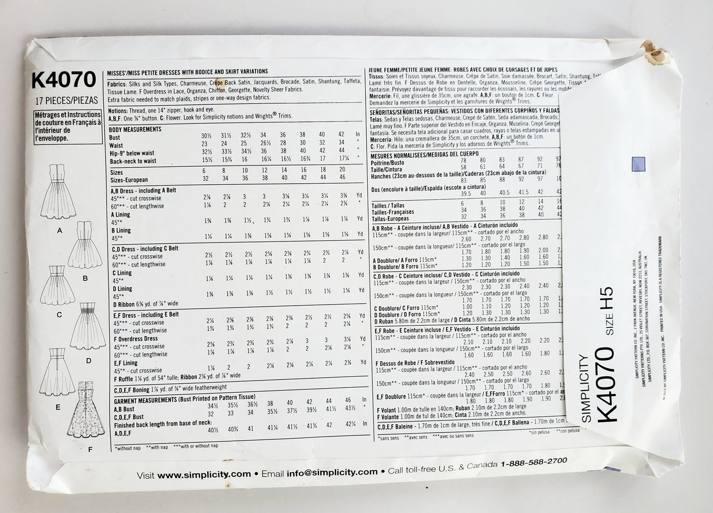 SIMPLICITY Sewing Pattern K4070, Strapless Dress, Dress, Overlay, Size 6-14