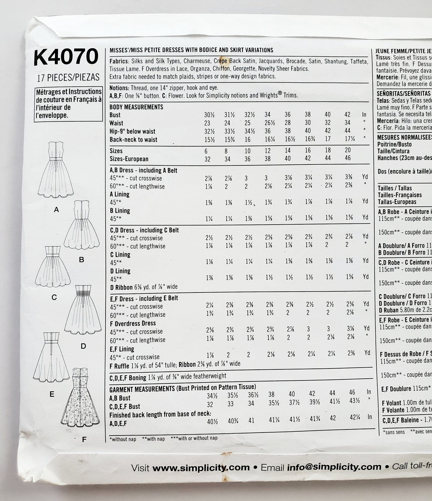 SIMPLICITY Sewing Pattern K4070, Strapless Dress, Dress, Overlay, Size 6-14
