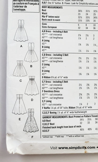 SIMPLICITY Sewing Pattern K4070, Strapless Dress, Dress, Overlay, Size 6-14