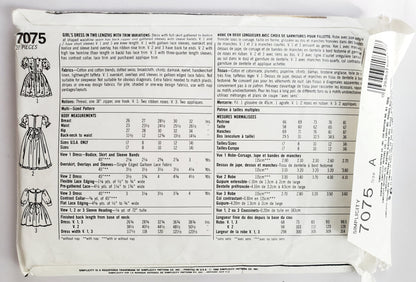 SIMPLICITY Sewing Pattern 7075, Girls, Dress, Flower Girl, Special Occasion, Size 7-14