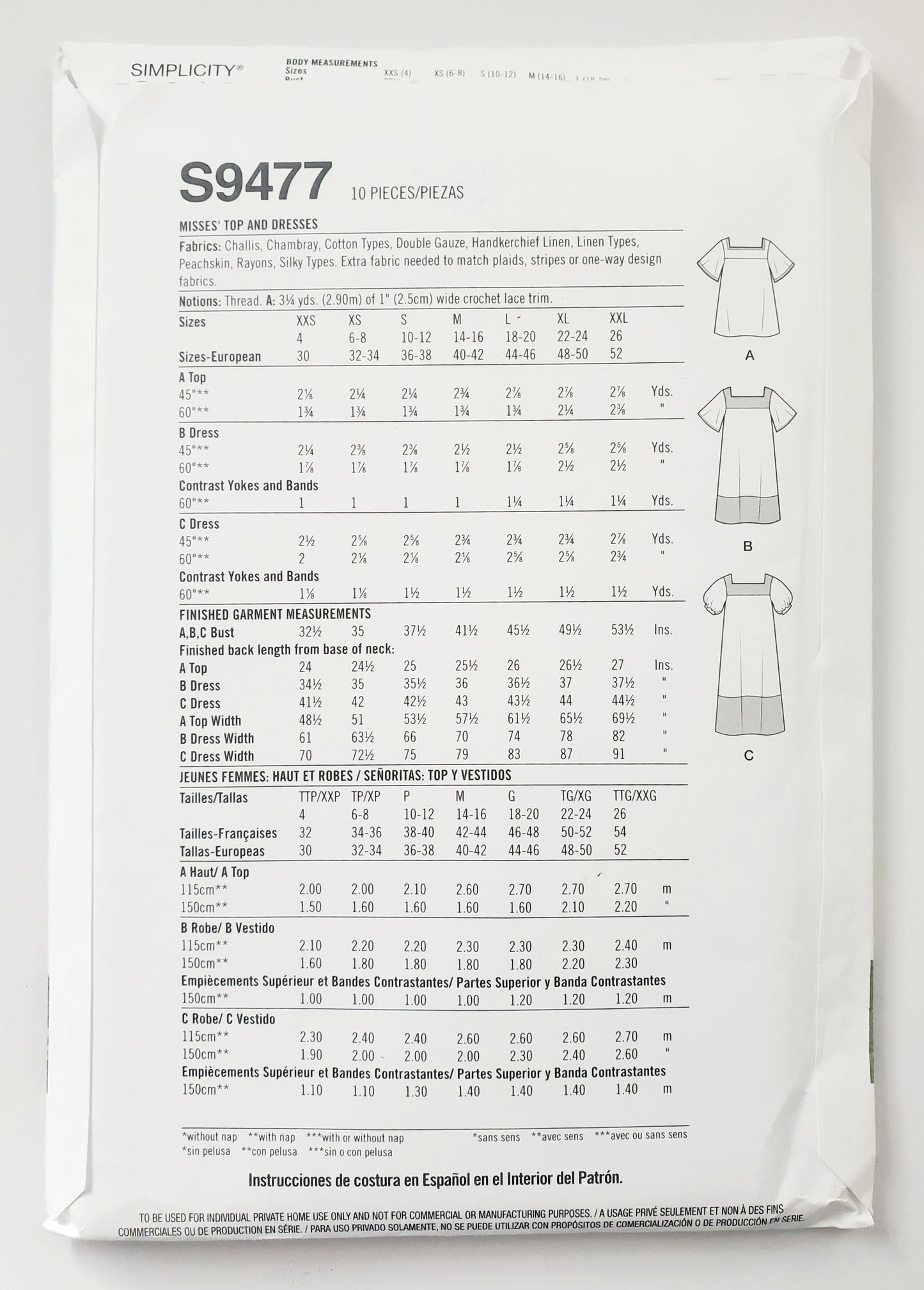 SIMPLICITY Sewing Pattern S9477, Top, Dresses, Size 4-26