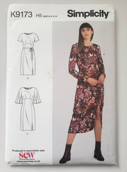 SIMPLICITY Sewing Pattern K9173, Dress, Slit, Sleeve Variations, Size 6-14