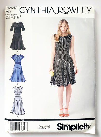 Cynthia Rowley dress pattern packaging with a model wearing the dress.