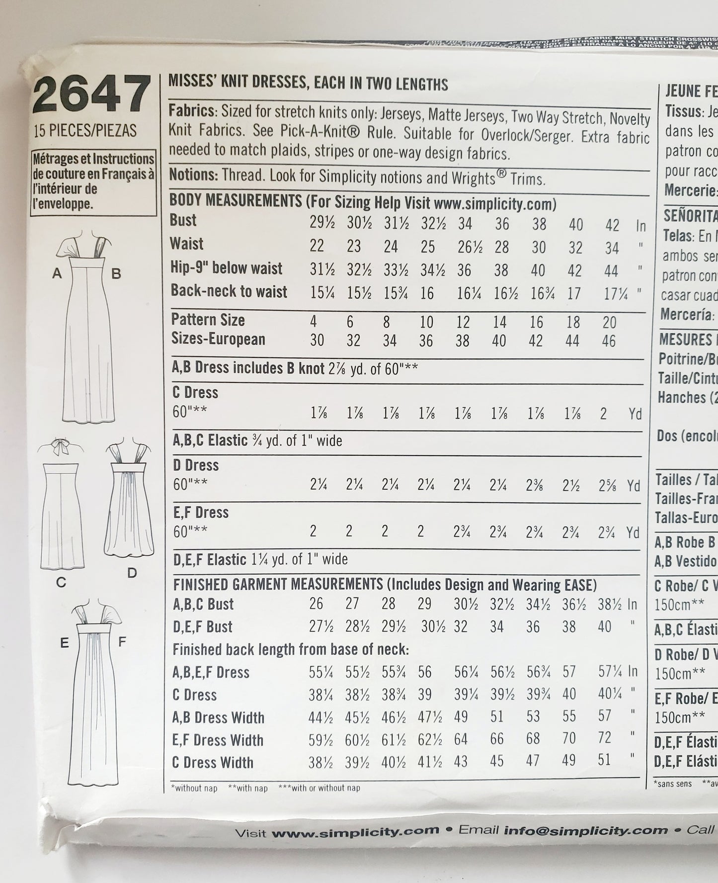 SIMPLICITY Sewing Pattern 2647, Designer Dress, Evening Dress, Day Dress, Size 4-12