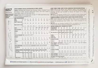 SIMPLICITY Sewing Pattern 1657 Special Occasion Dress SIZE 8-16