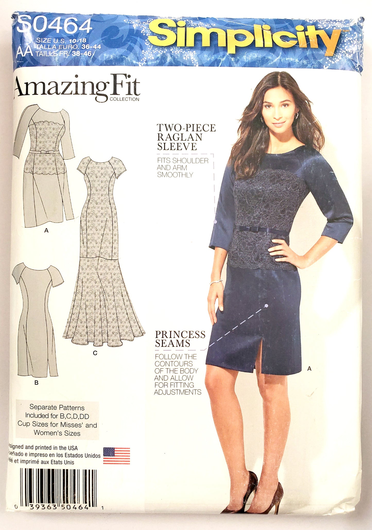 SIMPLICITY Sewing Pattern S0464, Dress, Amazing Fit, Lace Overlay, Size 10-18