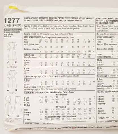 SIMPLICITY Sewing Pattern 1277 Dress with Hidden Pockets and Side Insets/ Amazing Fit Collection SIZE 10-18