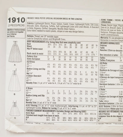 SIMPLICITY Sewing Pattern 1910 Dress with Boning, Full Skirt, Strapless Bodice, Prom, Evening Dress  SIZE 6-14