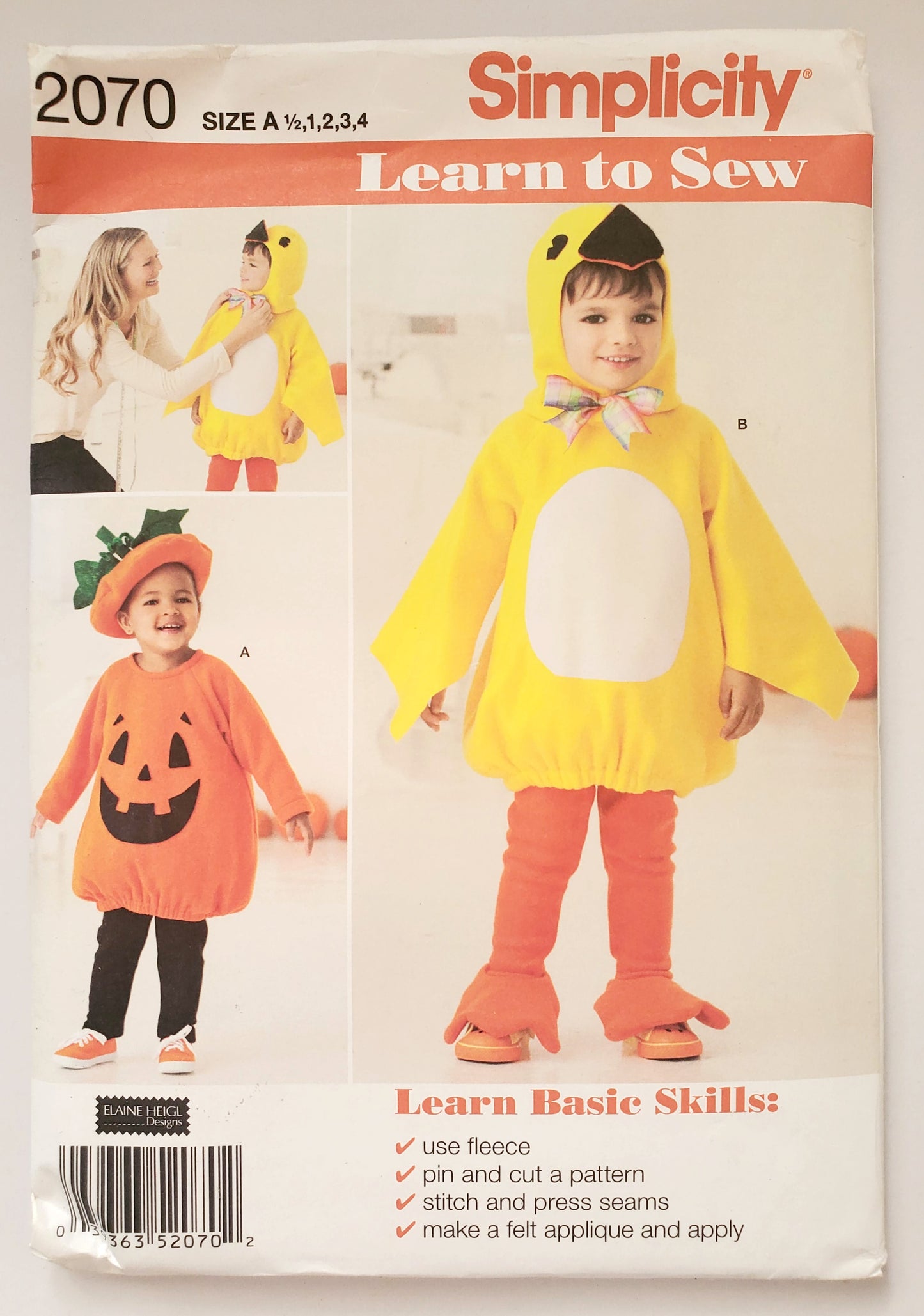 SIMPLICITY Sewing Pattern 2070 Toddler Halloween Costume SIZE 1/2, 1,2,3,4